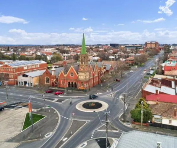 Hilltop church ariel view